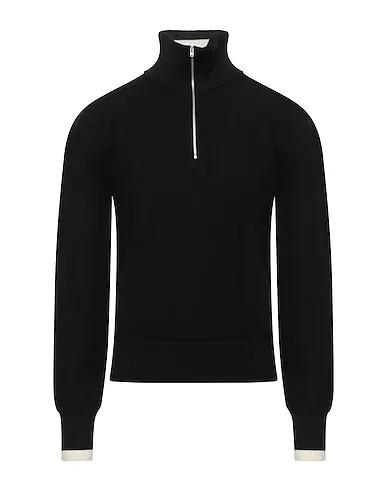 Black Boiled wool Sweater with zip