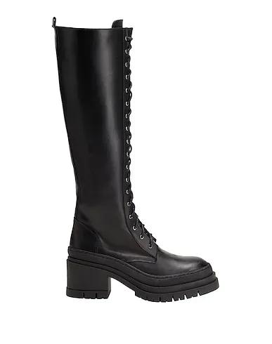 Black Boots LEATHER HEELED LACE UP TALL BOOTS
