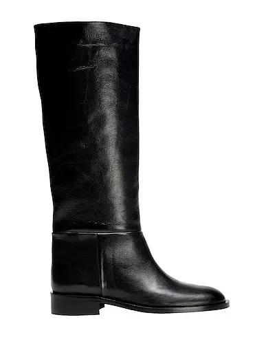 Black Boots LEATHER ROUND-TOE HIGH BOOT

