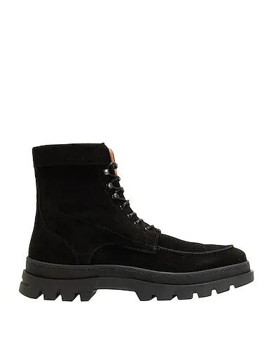 Black Boots SPLIT LEATHER CHUNKY ANKLE BOOT

