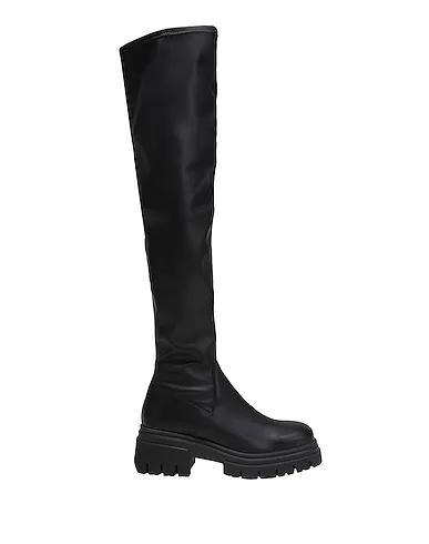 Black Boots STRETCH OVER-THE-KNEE LUG SOLE BOOTS