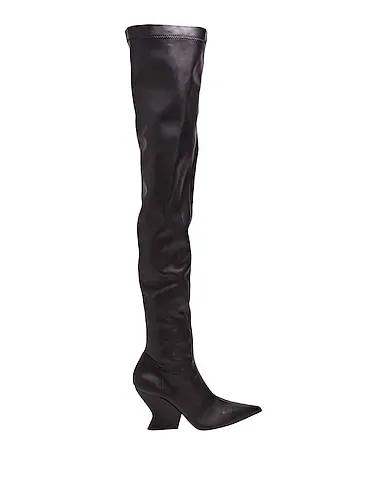 Black Boots STRETCH OVER-THE-KNEE WEDGE SOLE BOOTS
