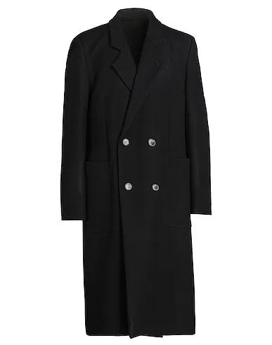 Black Cotton twill Coat WOOL BLEND DOUBLE BREASTED OVERCOAT
