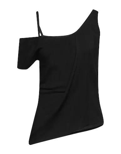 Black Cotton twill One-shoulder top