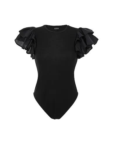 Black Jersey Bodysuit TENCEL RUFFLED S/SLEEVE BODYSUIT

