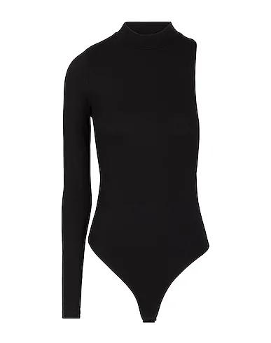 Black Jersey One-shoulder top CUT-OUT ASYMMETRIC BODYSUIT

