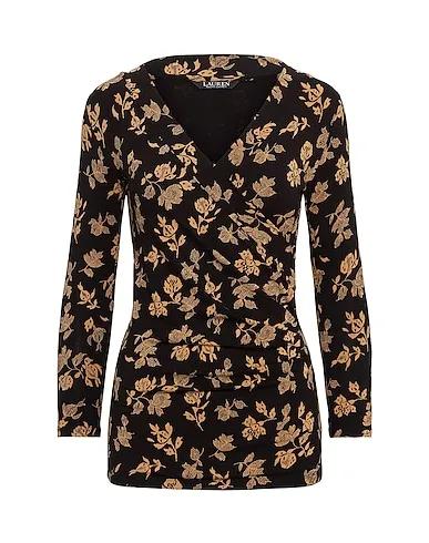Black Jersey T-shirt FLORAL SURPLICE STRETCH JERSEY TOP
