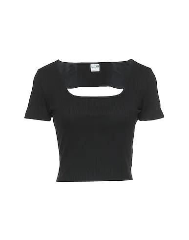Black Knitted Crop top Classics Ribbed Fitt Tee
