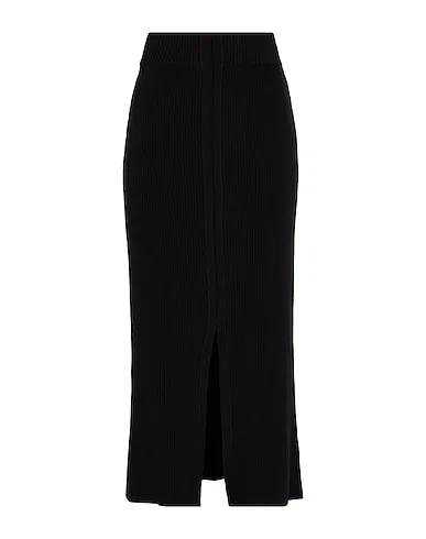 Black Knitted Maxi Skirts RIBBED FRONT SPLIT KNIT LONG SKIRT