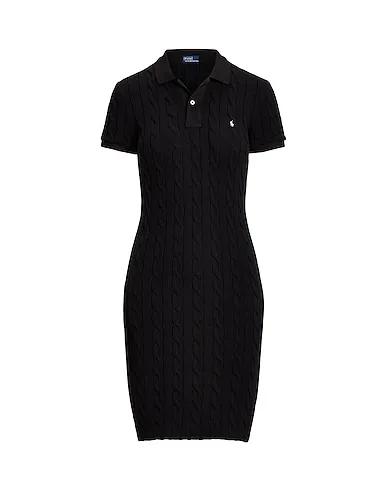 Black Knitted Midi dress SKINNY FIT CABLE COTTON POLO DRESS
