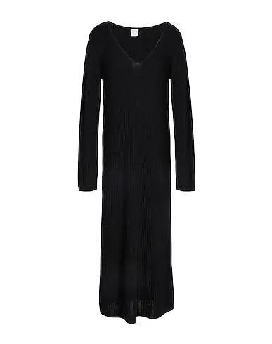 Black Knitted Midi dress V-NECK RIBBED LONG DRESS
