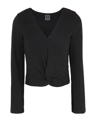 Black Knitted Sweater RIBBED KNOT-DETAIL STRETCHY TOP
