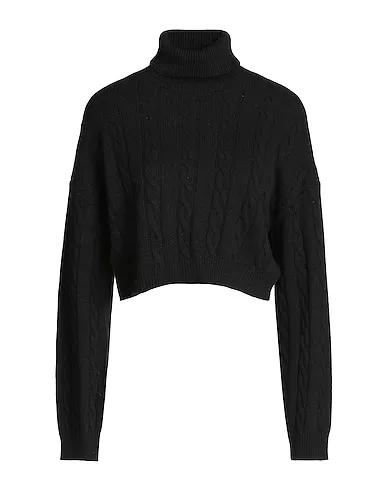 Black Knitted Turtleneck CABLE KNIT CROPPED ROLL-NECK