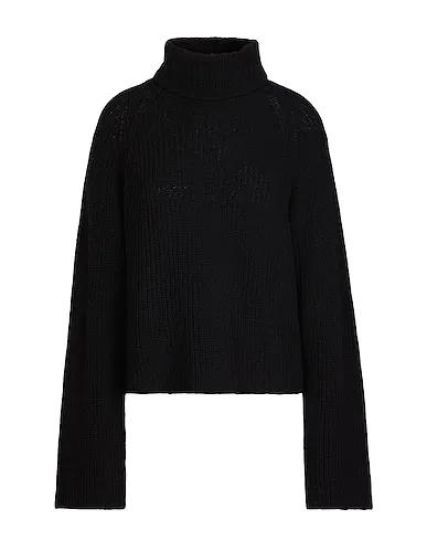 Black Knitted Turtleneck RIBBED KNIT CROPPED ROLL-NECK
