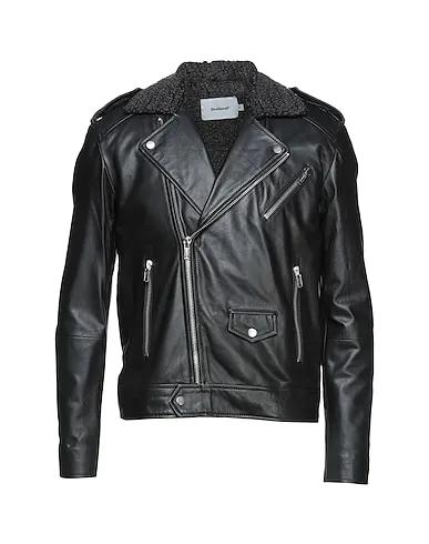 Black Leather Biker jacket MEN'S RIVER TEDDY
