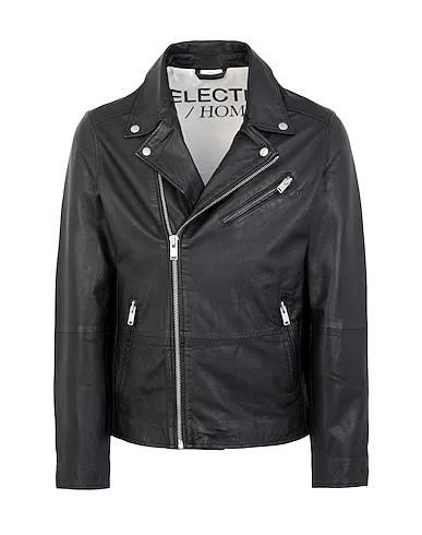 Black Leather Biker jacket SLHICONIC BIKER LEATHER JKT W
