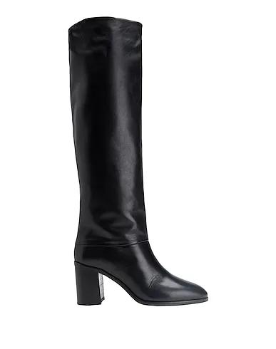 Black Leather Boots LEATHER ALMOND-TOE HIGH BOOT

