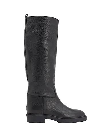 Black Leather Boots LEATHER ALMOND-TOE HIGH BOOT
