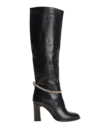 Black Leather Boots LEATHER CHAIN-DETAIL HIGH BOOT
