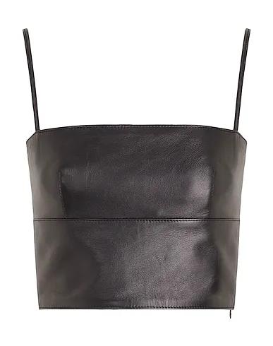 Black Leather Bustier LEATHER SPAGHETTI STRAP TOP
