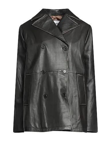 Black Leather Double breasted pea coat