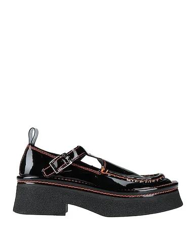 Black Leather Loafers CATHY BLACK PATENT BROGUES