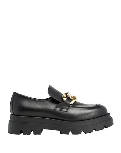 Black Leather Loafers LEATHER CHAIN CHUNKY LOAFER
