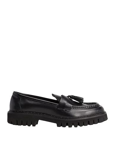 Black Leather Loafers LEATHER SQUARE-TOE TASSEL LOAFER