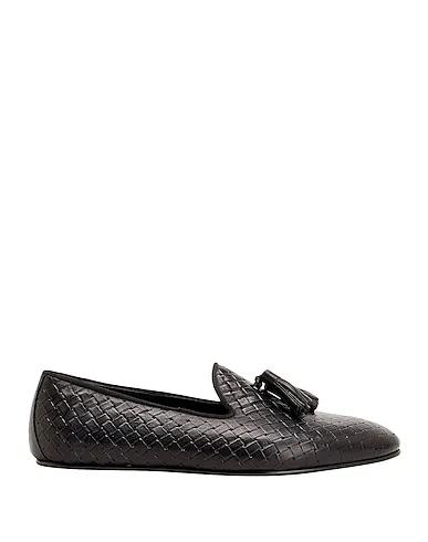 Black Leather Loafers WOVEN PRINTED LEATHER TASSEL SLIPPER
