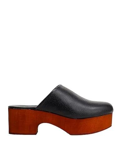 Black Leather Mules and clogs DRUMMED LEATHER CLOGS
