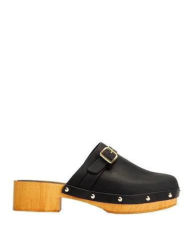 Black Leather Mules and clogs EMBELLISHED LEATHER CLOGS
