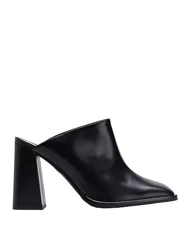 Black Leather Mules and clogs LEATHER SQUARE-TOE HEEL MULE
