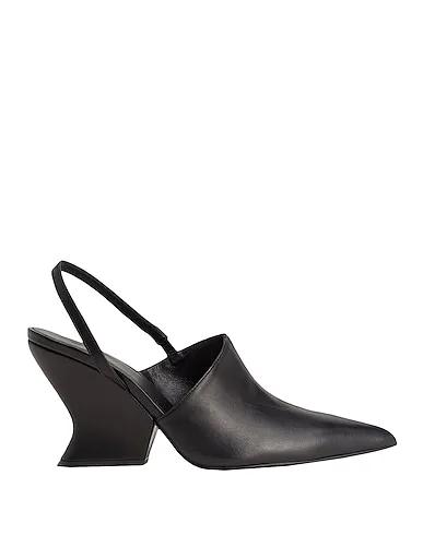 Black Leather Mules and clogs LEATHER WEDGE SOLE SLINGBACK
