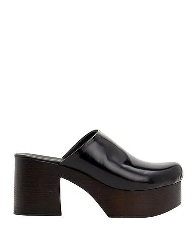Black Leather Mules and clogs POLISHED LEATHER CLOGS
