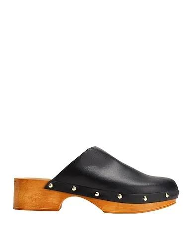Black Leather Mules and clogs SPLIT LEATHER CLOG
