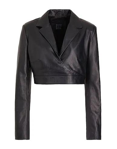 Black Leather Oversize-T-Shirt LEATHER BLAZER CROPPED TOP

