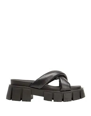 Black Leather Sandals LEATHER CROSS CHUNKY SANDALS