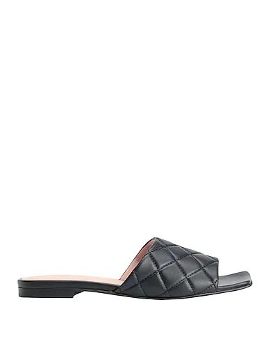Black Leather Sandals QUILTED LEATHER SQUARE TOE SLIDES
