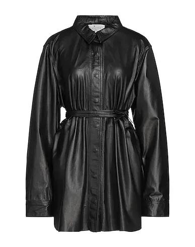 Black Leather Solid color shirts & blouses