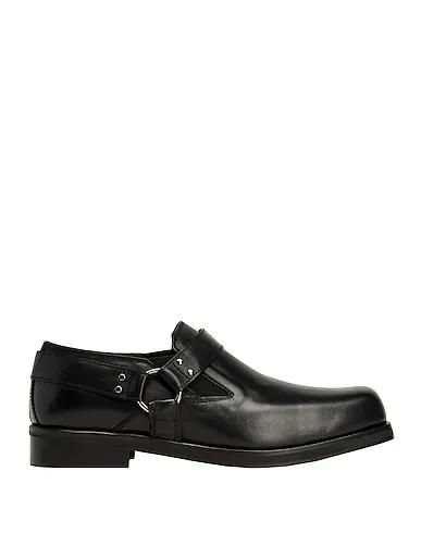 Black Loafers LEATHER SQUARE TOE LOAFER WITH BUCKLE DETAIL