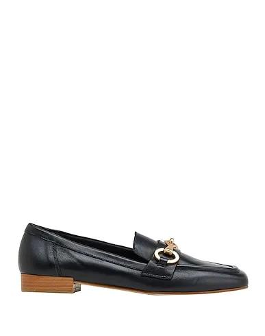 Black Loafers LEATHER SQUARE TOE PENNY LOAFERS WITH HORSEBIT
