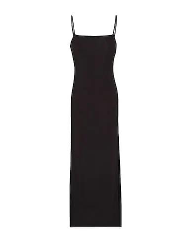 Black Long dress JERSEY MIDI BELTED DRESS W/ FRONT SPLIT