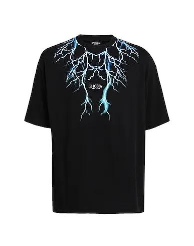 Black Oversize-T-Shirt BLACK T-SHIRT WITH BLUE AND LIGHTBLUE LIGHTNING
