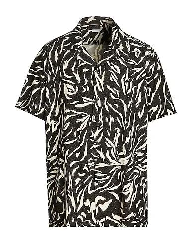 Black Patterned shirt SILK PRINTED CAMP-COLLAR S/SLEEVE OVERSIZE SHIRT
