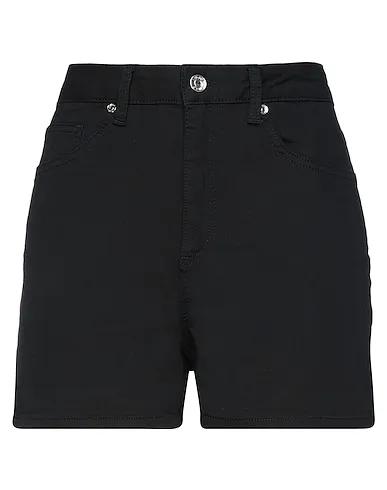 Black Plain weave Denim shorts