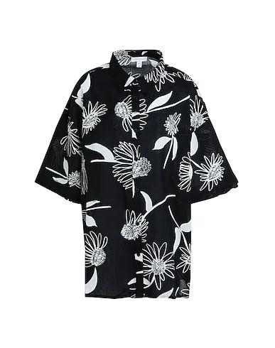 Black Plain weave Floral shirts & blouses