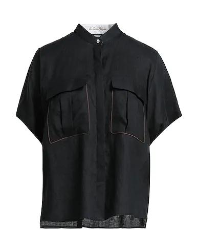 Black Plain weave Linen shirt