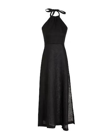Black Plain weave Long dress LINEN HALTER LONG DRESS