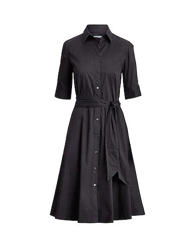 Black Plain weave Midi dress COTTON-BLEND SHIRTDRESS
