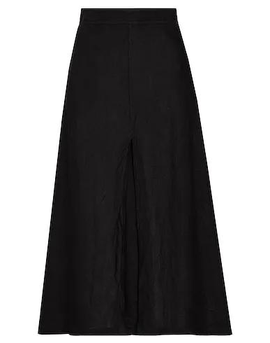 Black Plain weave Midi skirt LINEN FRONT SLIT MIDI SKIRT
